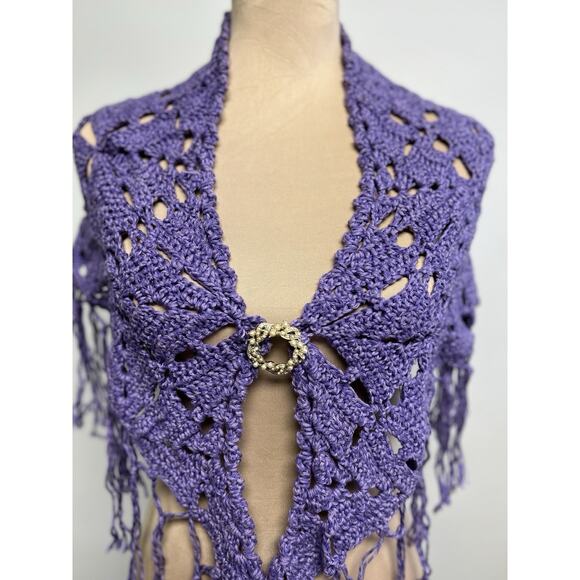 VTG Crocheted Shawl OOAK Handmade Lavender Purple Boho Wrap Hippie Fairy Whimsy - Picture 5 of 12